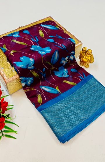 Dailywear cotton sarees premium look lightweight comfortable wear - PURPLE COLOUR (1)