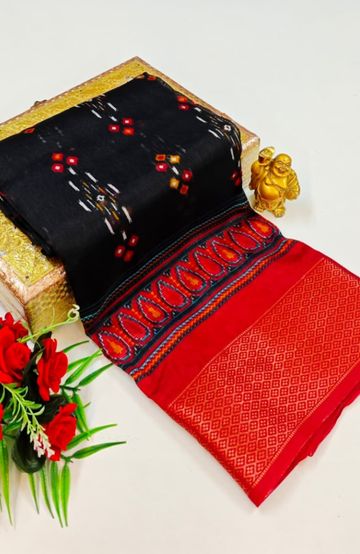 Dailywear cotton sarees premium look lightweight comfortable wear - BLACK (1)