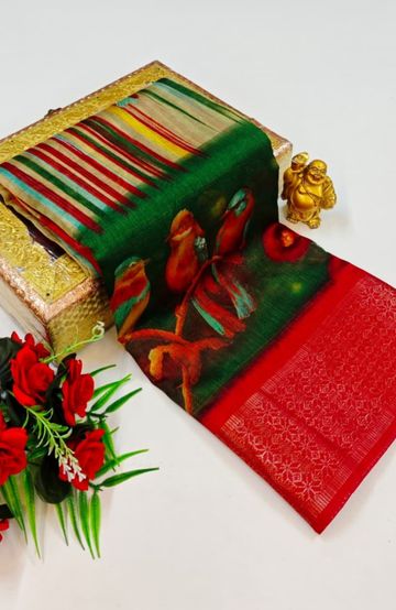 Dailywear cotton sarees premium look lightweight comfortable wear - BOTTLE GREEN (10)