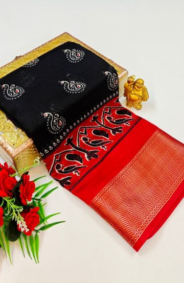 Dailywear cotton sarees premium look lightweight comfortable wear - BLACK (2)