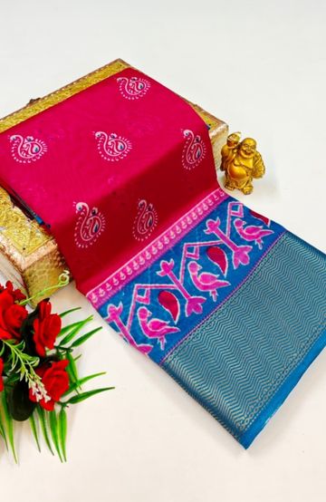 Dailywear cotton sarees premium look lightweight comfortable wear - DARK PINK (11)