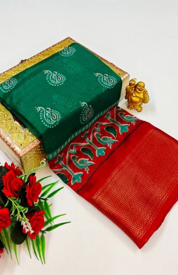 Dailywear cotton sarees premium look lightweight comfortable wear - BOTTLE GREEN (11)