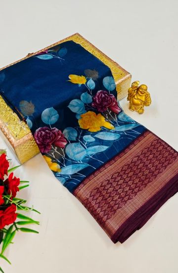 Dailywear cotton sarees premium look lightweight comfortable wear - PEACKOK BLUE (8)