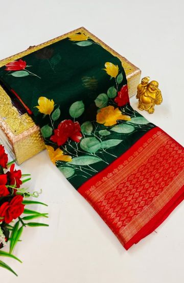 Dailywear cotton sarees premium look lightweight comfortable wear - BOTTLE GREEN (12)