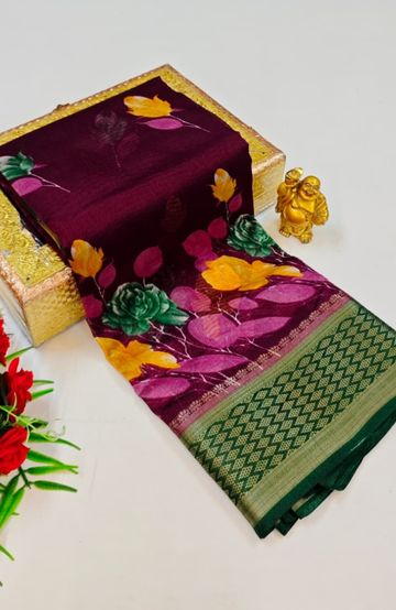 Dailywear cotton sarees premium look lightweight comfortable wear - WINE COLOUR (11)