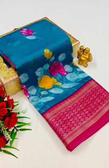 Dailywear cotton sarees premium look lightweight comfortable wear - BLUE SHADE (7)