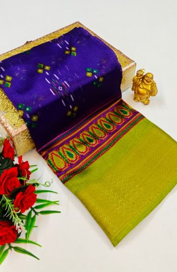 Dailywear cotton sarees premium look lightweight comfortable wear - INDIGO COLOUR (1)