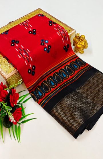 Dailywear cotton sarees premium look lightweight comfortable wear - RED (9)