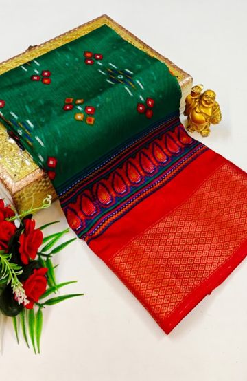 Dailywear cotton sarees premium look lightweight comfortable wear - DARK GREEN (1)