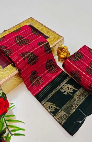 Designer party wear chiffon foil print saree- DARK PINK