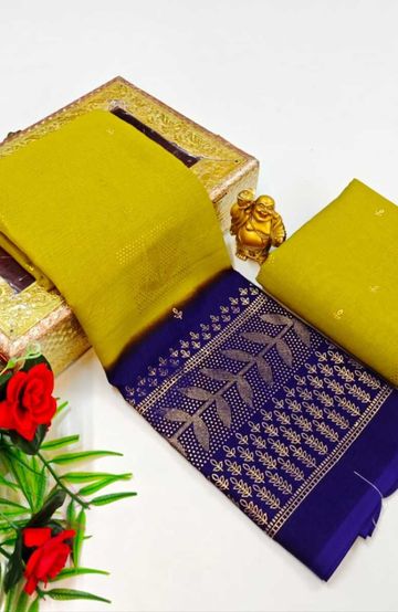Designer party wear chiffon foil print saree - LEMON GREEN N