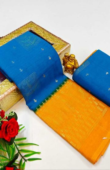 Designer party wear chiffon foil print saree - BLUE COLOUR