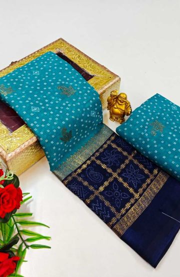 Designer Party Wear Chiffon Foil Print  saree - PEACOCK GREEN