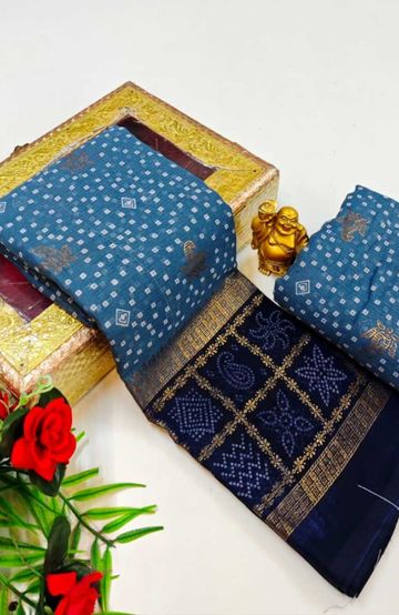 Designer Party Wear Chiffon Foil Print  saree - BULE