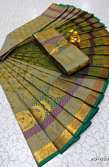 Poonthamil Elegant Traditional Saree - LEMON GREEN