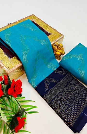 Designer party wear chiffon foil print saree - BLUE COLOUR (1)
