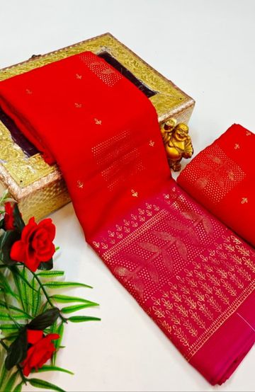Designer party wear chiffon foil print saree - RED (2)