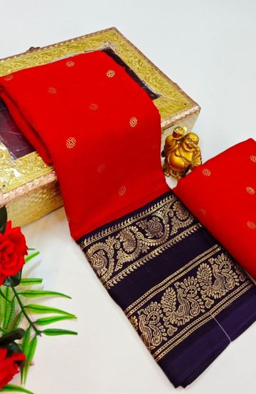 Designer party wear chiffon foil print saree - RED (5)