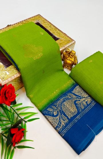 Designer party wear chiffon foil print saree - LEMON GREEN N (1)