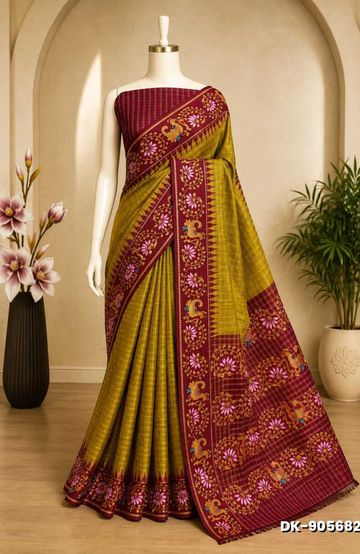 DIGITAL PRINTING DOLA SILK COTTON SAREES - METALLIC GOLD