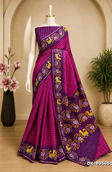 DIGITAL PRINTING DOLA SILK COTTON SAREES - MEJANTA