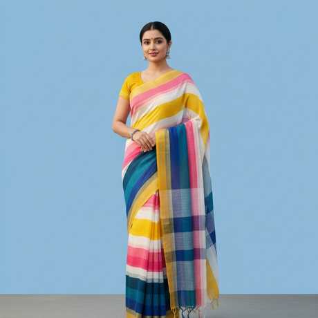 Rainbow Linen Cotton Saree