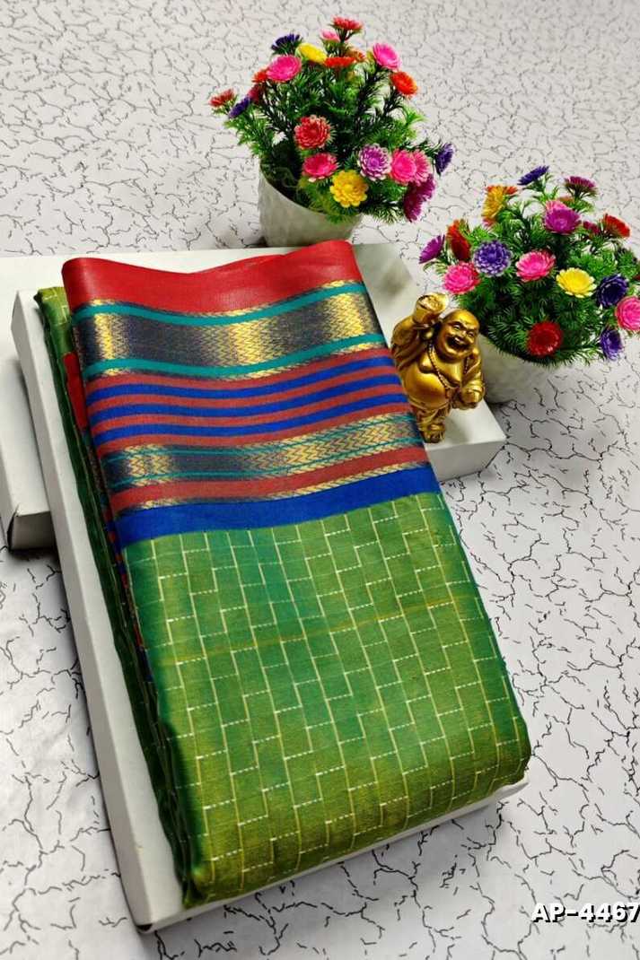 AARANI PATTU FANCY STAR CHECKED SOFT SILK LIGHT WEIGHT SAREES - GREEN