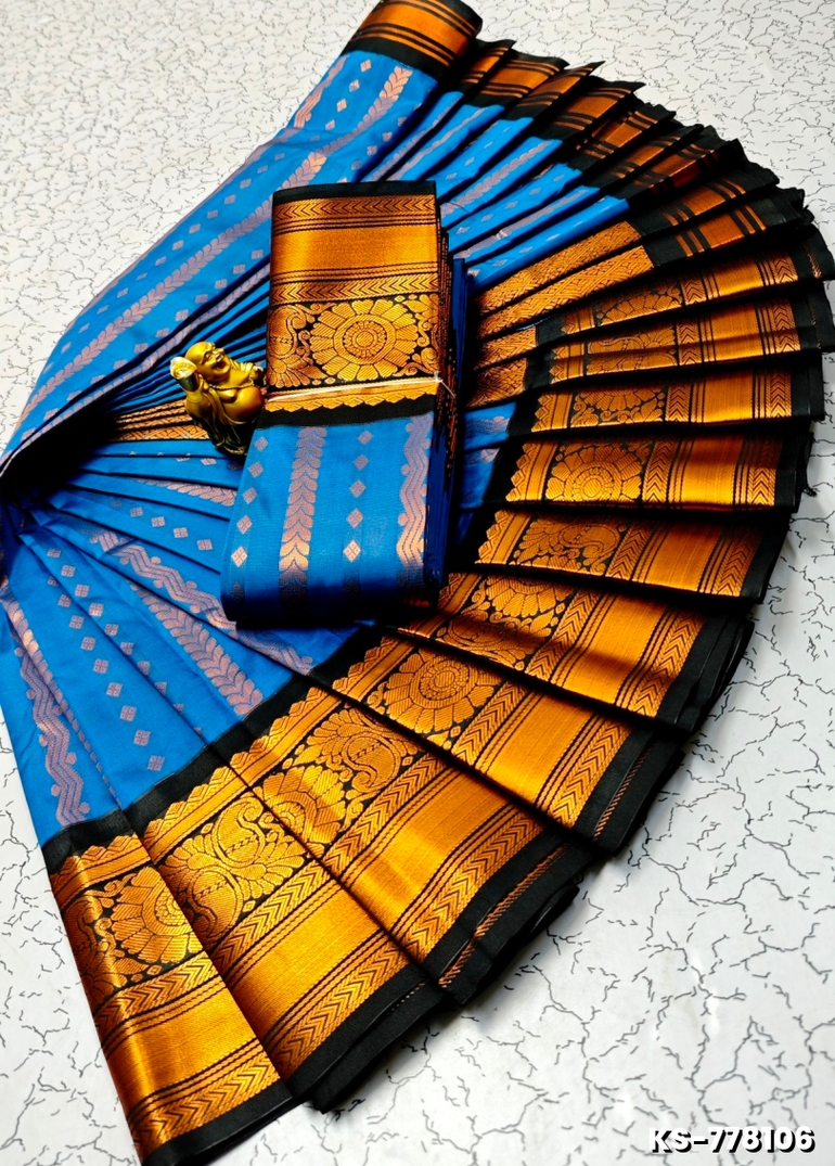 FANCY  All SELF SOFT SILK SAREES WITH KOTTANCHI BORDER - ROYAL BLUE