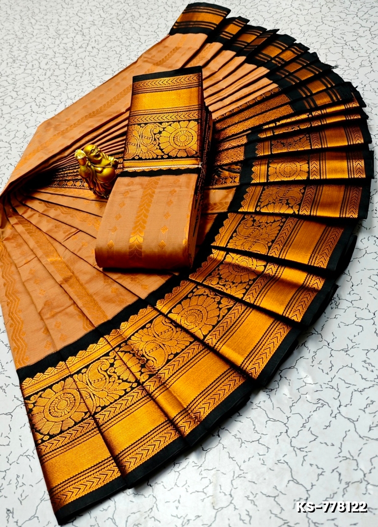 FANCY  All SELF SOFT SILK SAREES WITH KOTTANCHI BORDER - COFEE BROWN