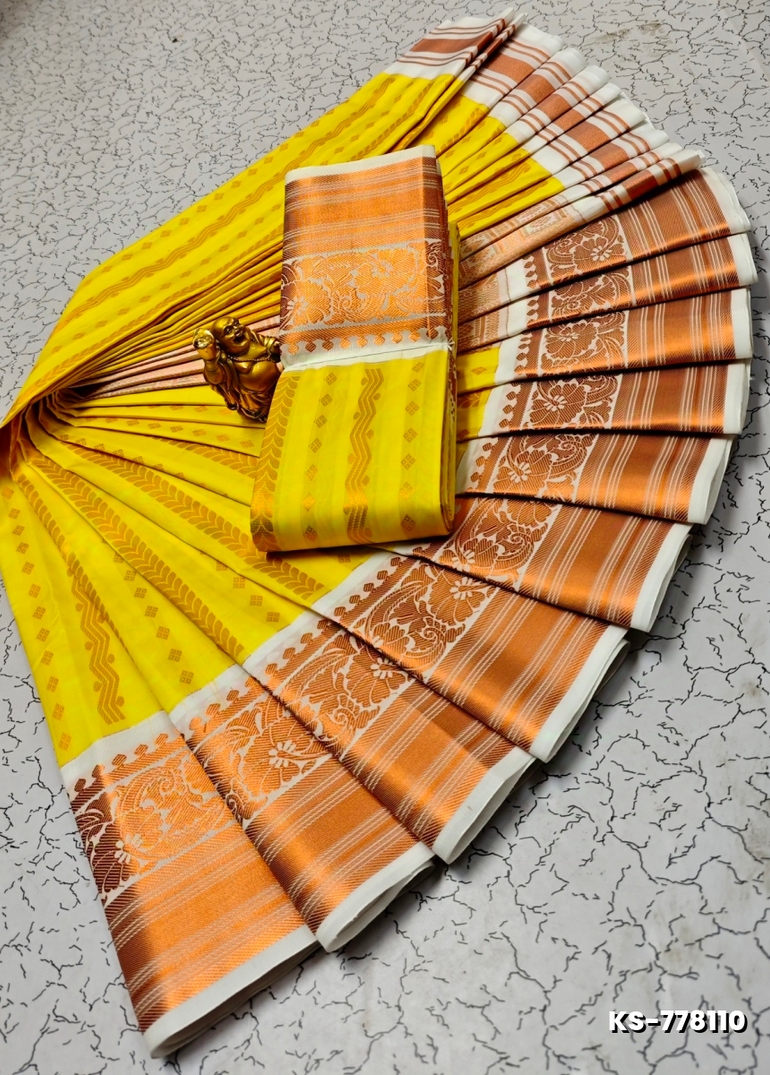 FANCY  All SELF SOFT SILK SAREES WITH KOTTANCHI BORDER - YELLOW