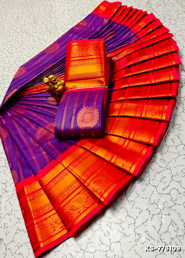 FANCY  All SELF SOFT SILK SAREES WITH KOTTANCHI BORDER - PURPLE COLOUR