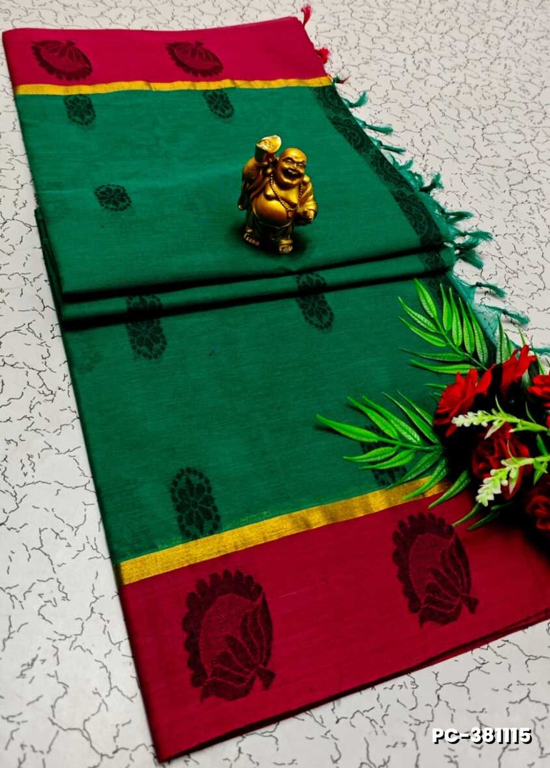 PURE COTTON HAND WORK BUTTAS SAREES SUMMER SPECIAL COLLECTION - GREEN