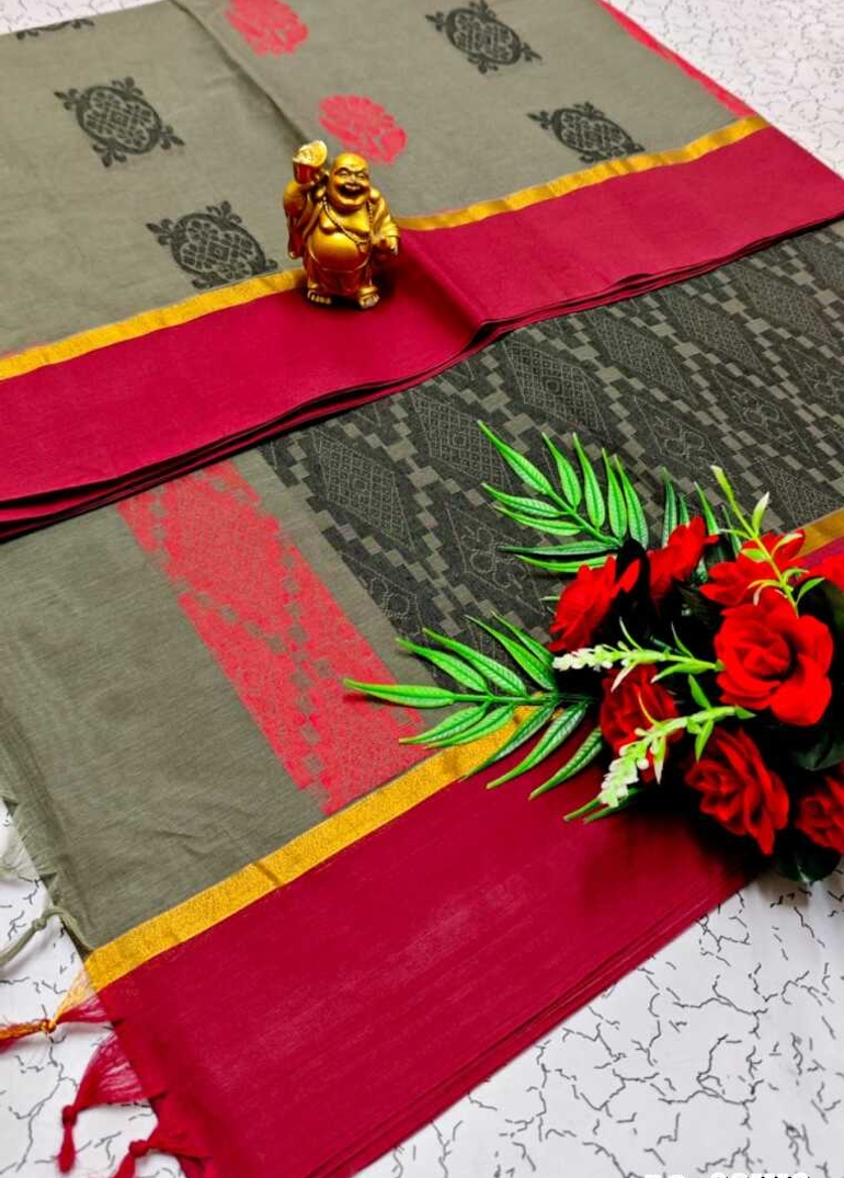 PURE COTTON HAND WORK BUTTAS SAREES SUMMER SPECIAL COLLECTION - SILVAR