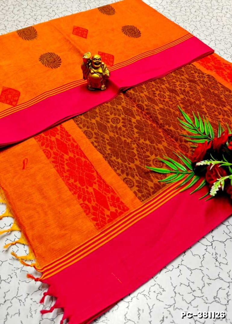 PURE COTTON HAND WORK BUTTAS SAREES SUMMER SPECIAL COLLECTION - ORANGE N