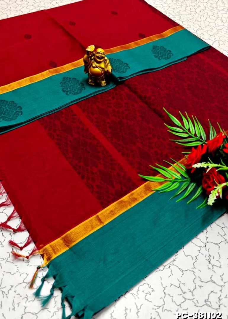 PURE COTTON HAND WORK BUTTAS SAREES SUMMER SPECIAL COLLECTION - MERUN