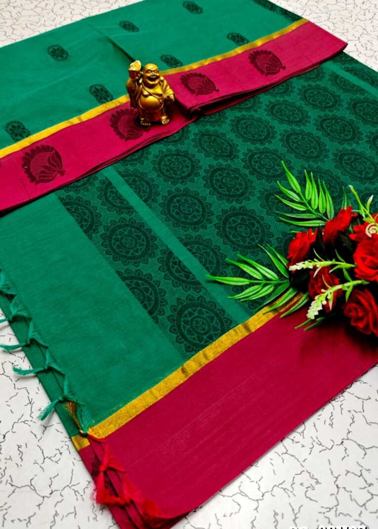PURE COTTON HAND WORK BUTTAS SAREES SUMMER SPECIAL COLLECTION - TEAL COLOUR