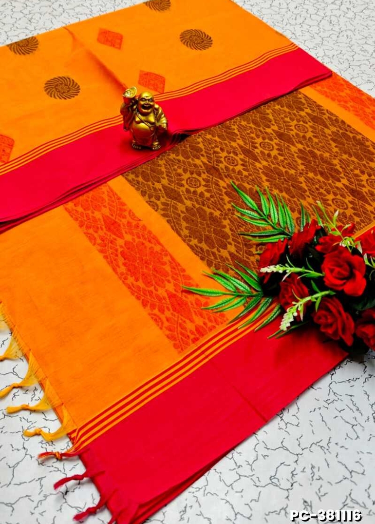 PURE COTTON HAND WORK BUTTAS SAREES SUMMER SPECIAL COLLECTION - ORANGE