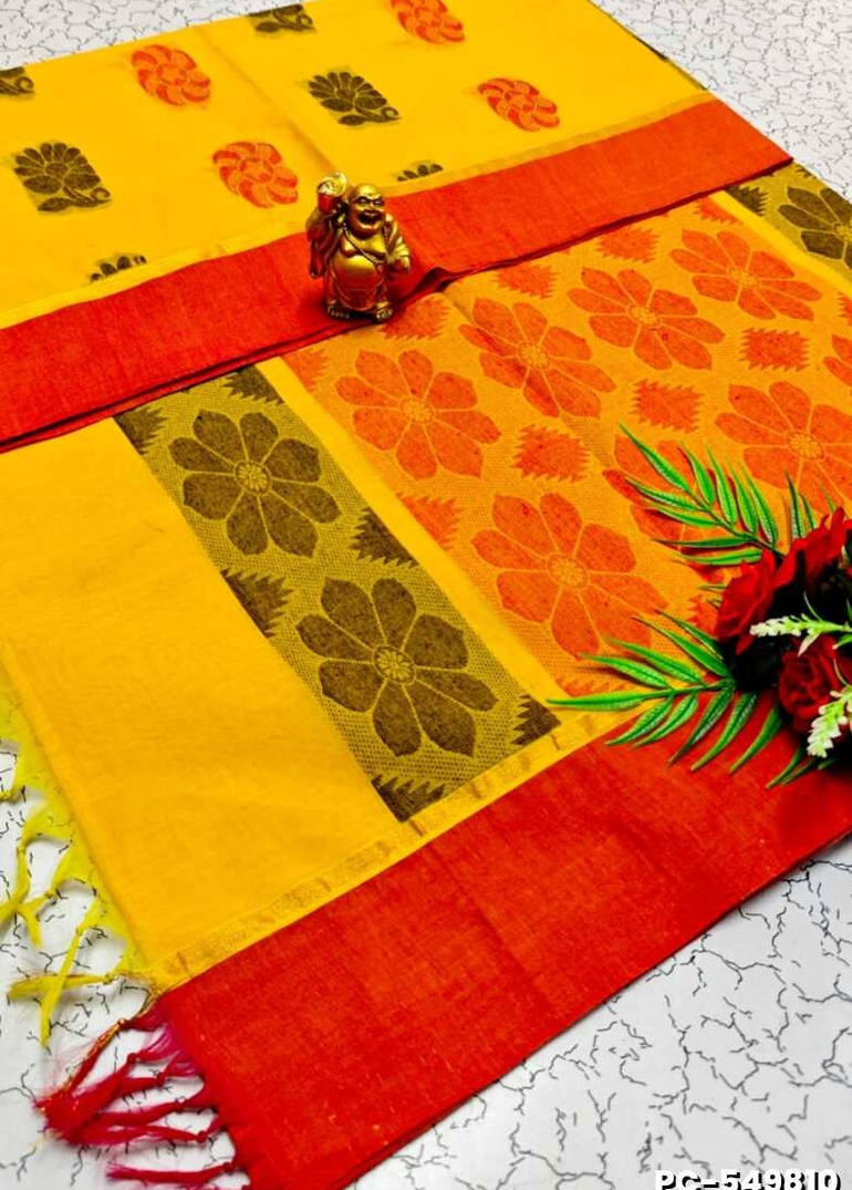 PURE COTTON HAND WORK BUTTAS SAREES SUMMER SPECIAL COLLECTION - YELLOW (1)