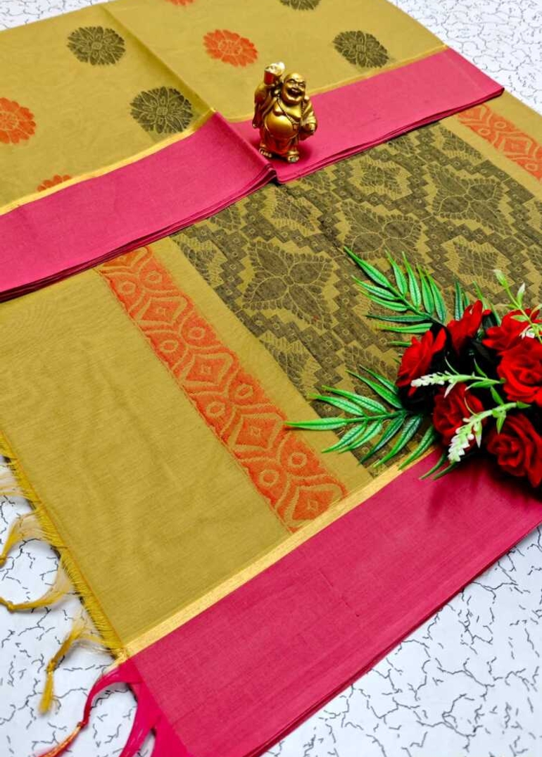 PURE COTTON HAND WORK BUTTAS SAREES SUMMER SPECIAL COLLECTION - PESTA GREEN