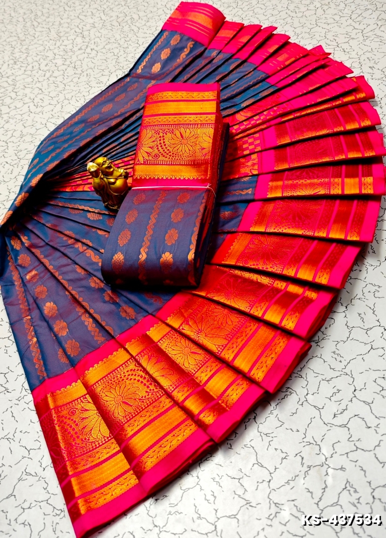 FANCY  All SELF SOFT SILK SAREES WITH KOTTANCHI SOFT SILK - PEACOCK BLUE