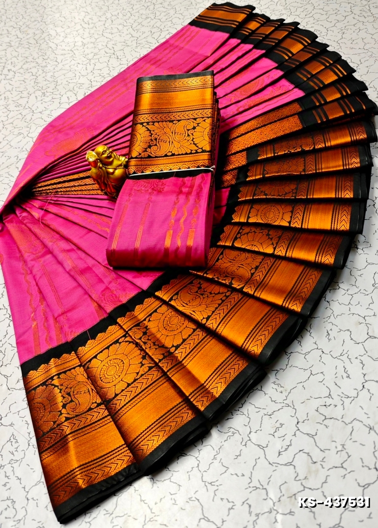 FANCY  All SELF SOFT SILK SAREES WITH KOTTANCHI SOFT SILK - DARK PINK