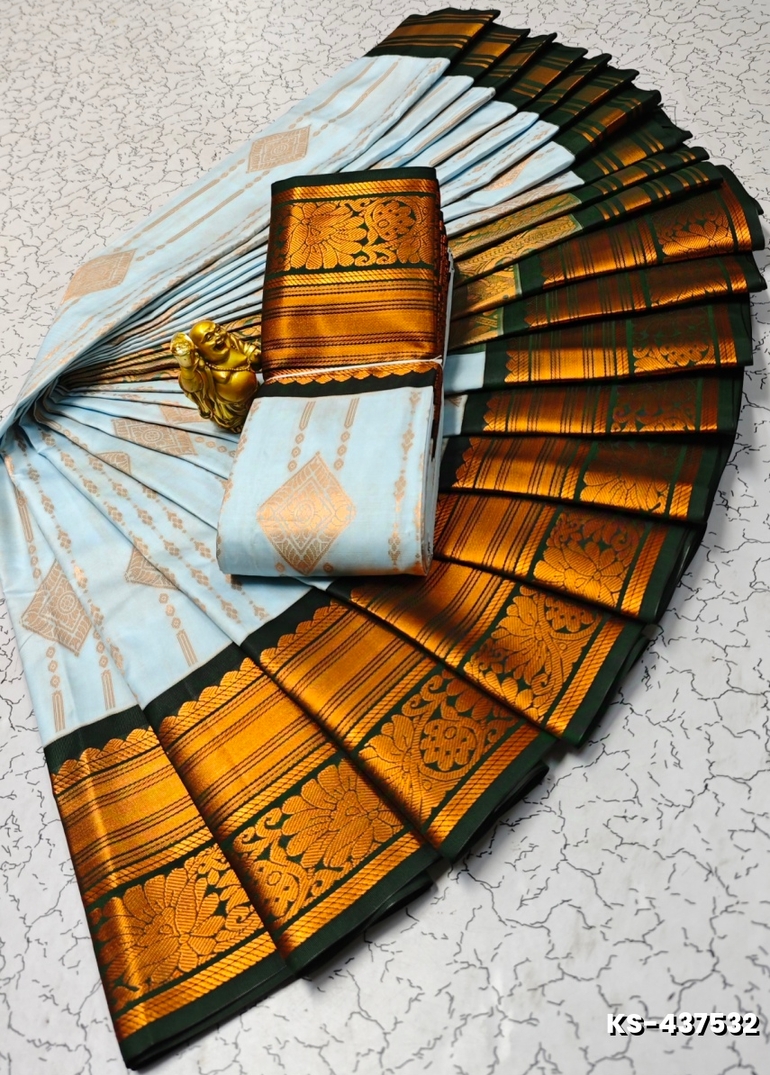 FANCY  All SELF SOFT SILK SAREES WITH KOTTANCHI SOFT SILK - LIGHT SKY BLUE