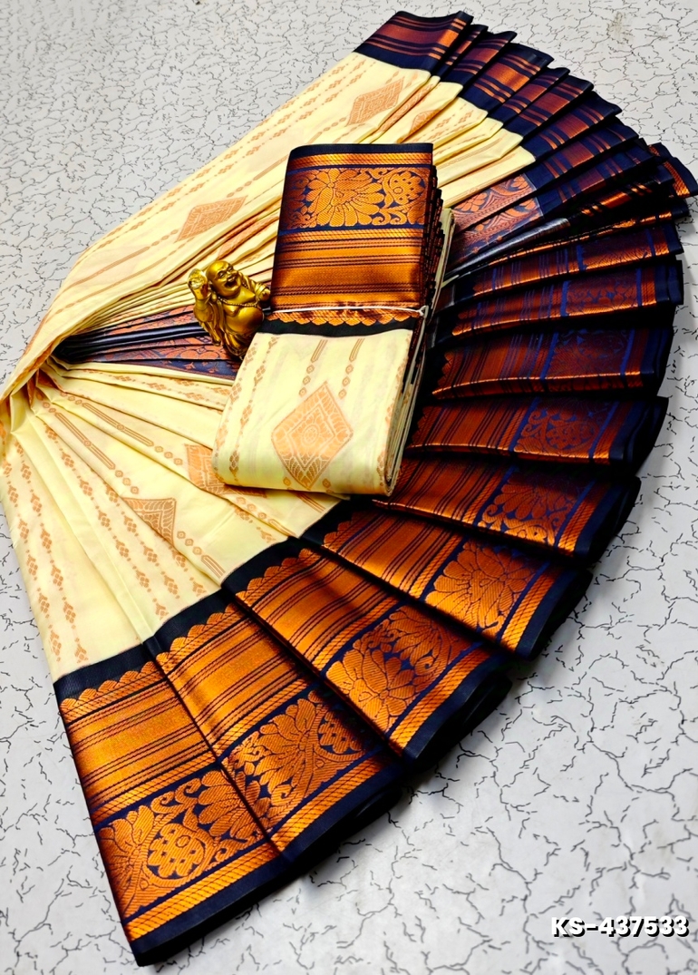FANCY  All SELF SOFT SILK SAREES WITH KOTTANCHI SOFT SILK - CREAM
