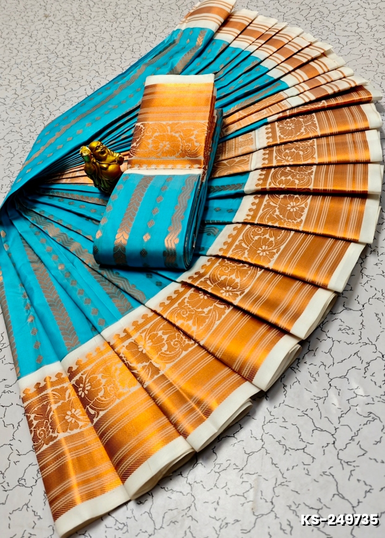 FANCY  All SELF SOFT SILK SAREES WITH KOTTANCHI SAREE - DARK SKY BLUE