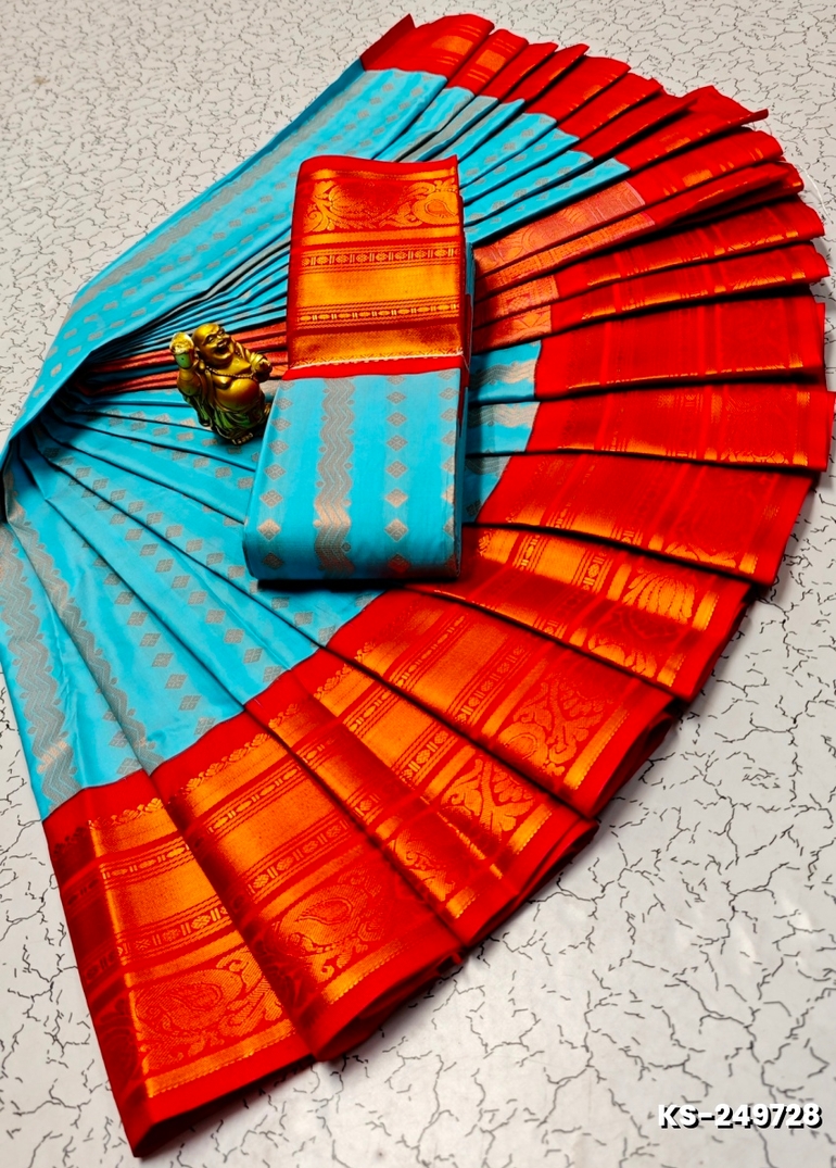 FANCY  All SELF SOFT SILK SAREES WITH KOTTANCHI SAREE - BULE