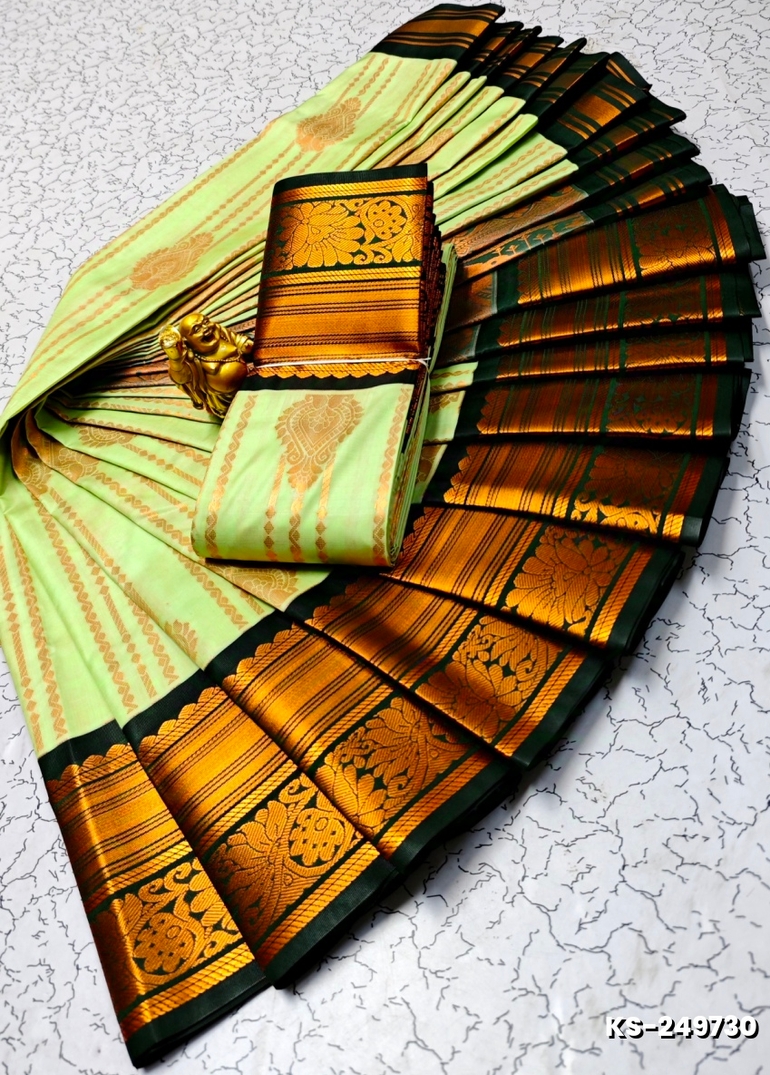 FANCY  All SELF SOFT SILK SAREES WITH KOTTANCHI SAREE - PESTA GREEN
