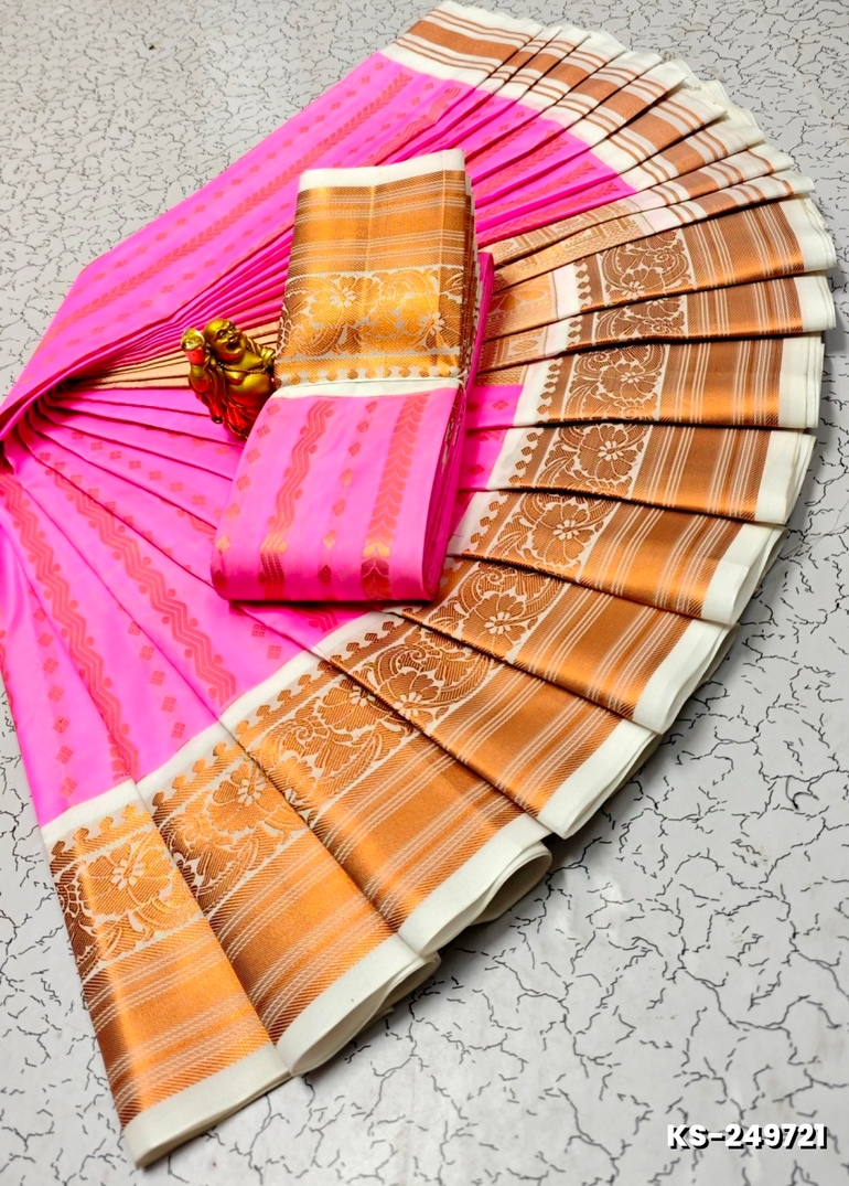 FANCY  All SELF SOFT SILK SAREES WITH KOTTANCHI SAREE - BABY PINK