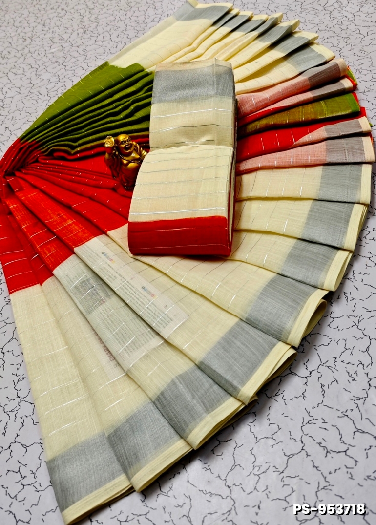 PUSHPA 2 LINEN COTTON SAREES - PEACH