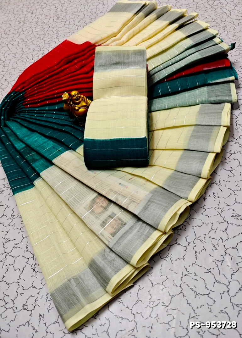 PUSHPA 2 LINEN COTTON SAREES - BULE