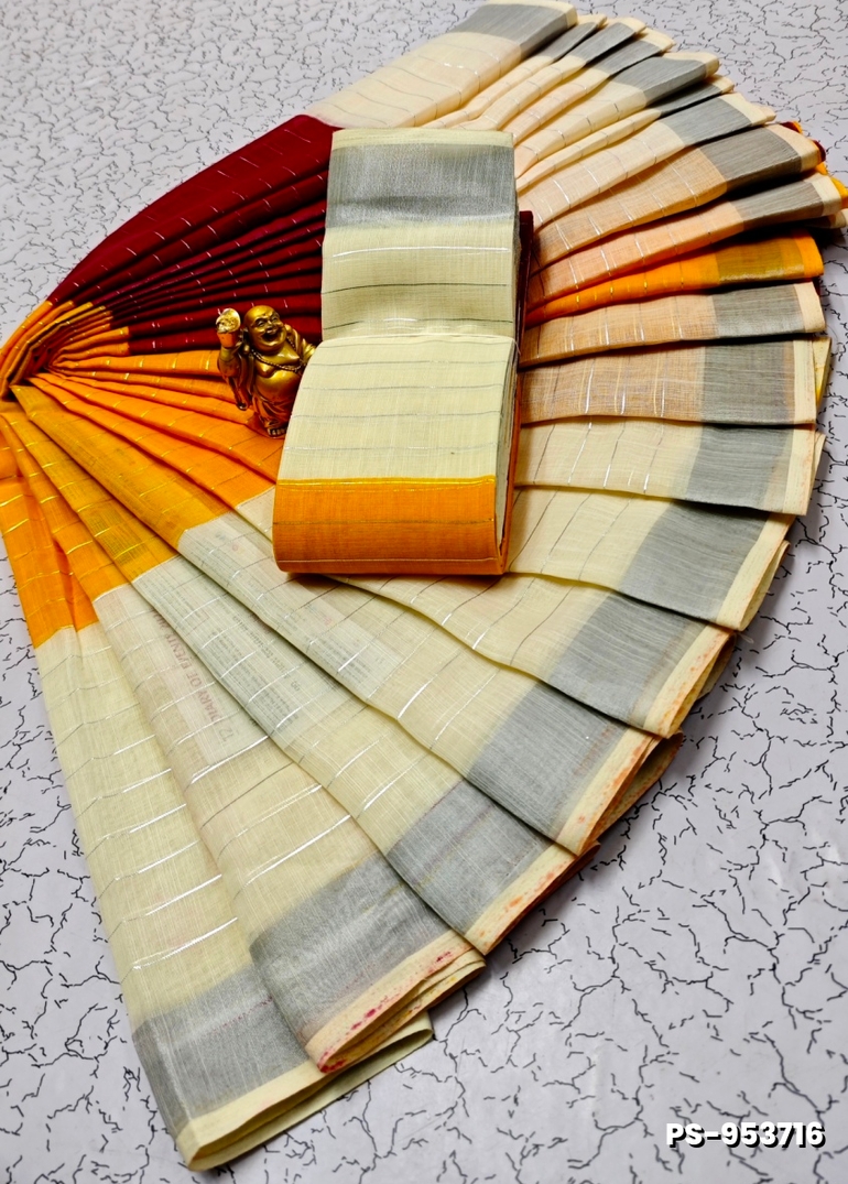 PUSHPA 2 LINEN COTTON SAREES - ORANGE